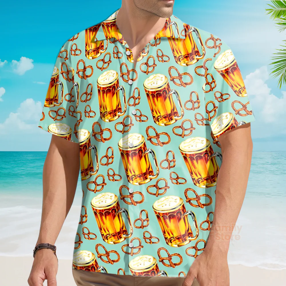 Beer & Pretzel Shirt For Men Hawaiian Shirt - Image 3