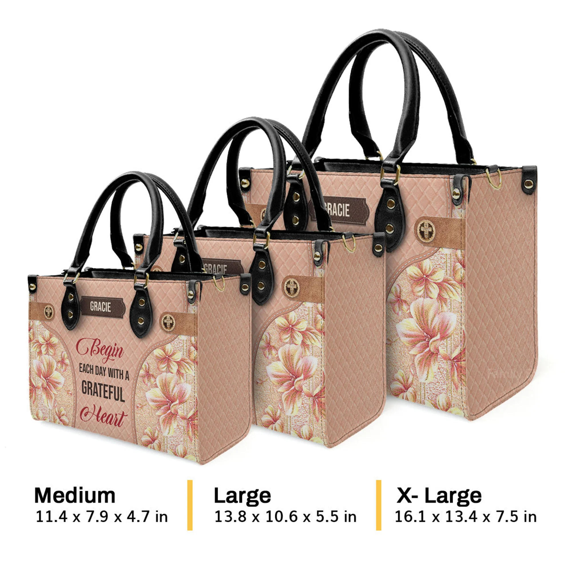 Begin Each Day With A Grateful Heart - Beautiful Personalized Leather Handbag - AT4081330 - Image 4