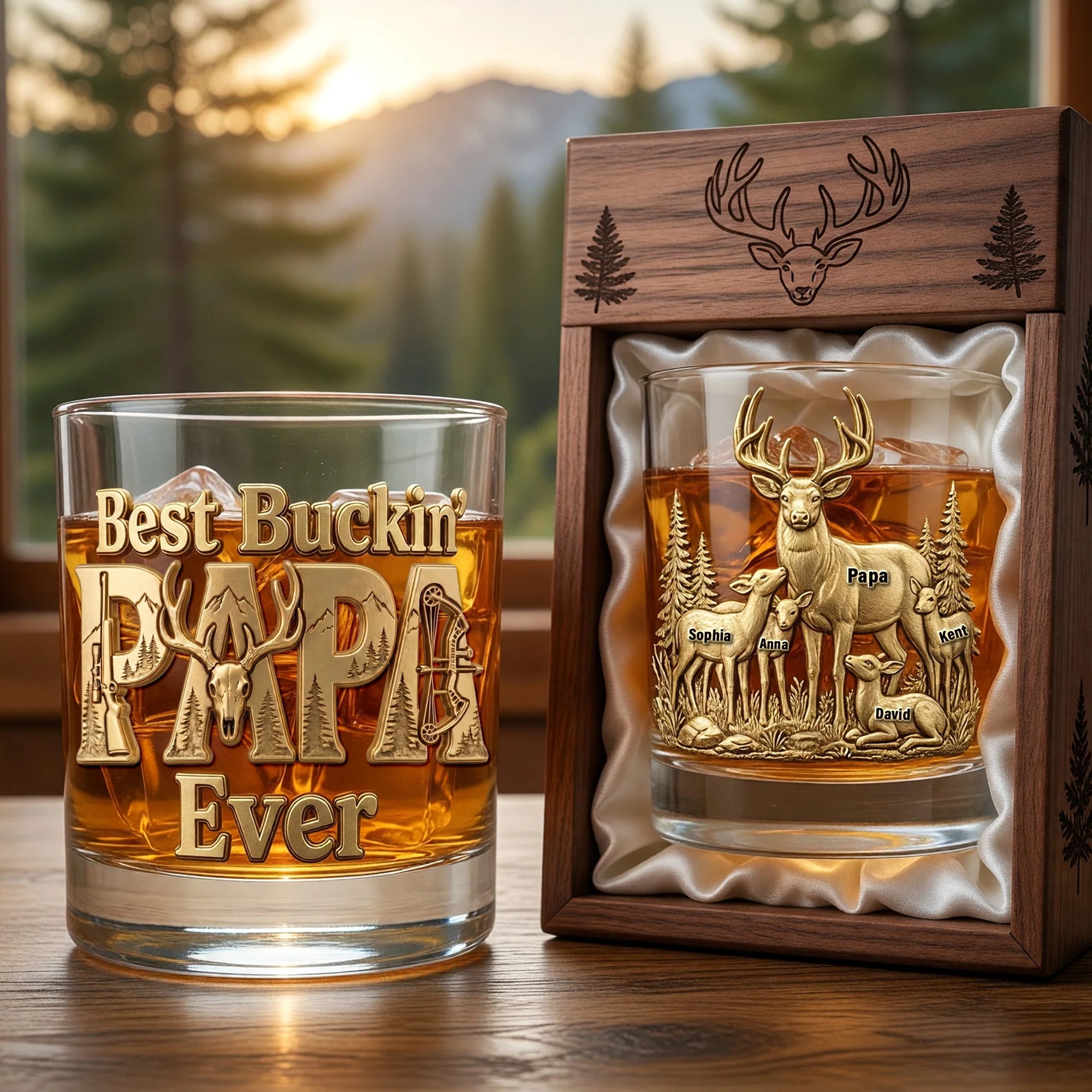 Best Buckin' Papa Ever Deer Hunting - Personalized Whiskey Glass - Gift For Dad, Grandpa