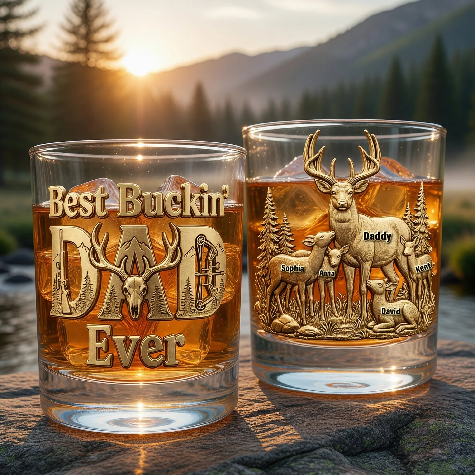 Best Buckin' Papa Ever Deer Hunting - Personalized Whiskey Glass - Gift For Dad, Grandpa - Image 2