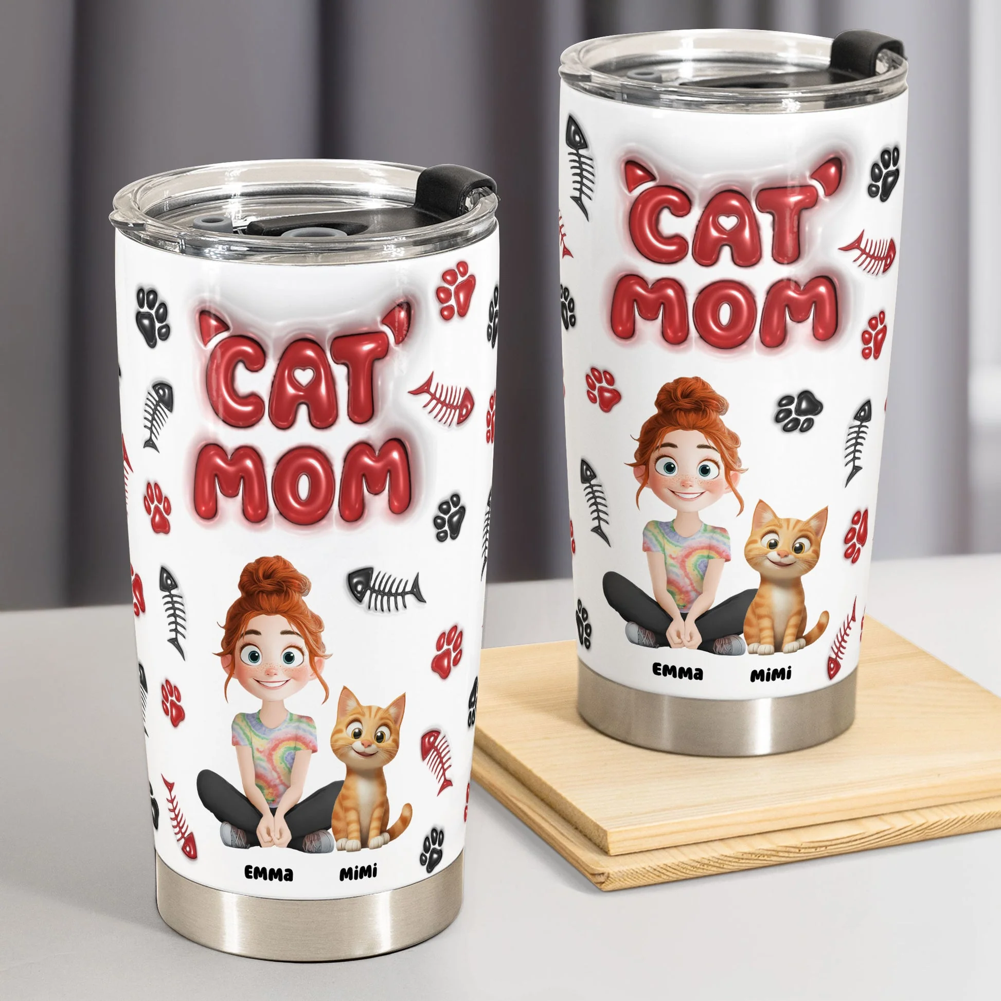 Best Cat Mom Ever Cartoon Cat - Personalized Tumbler - Gift for Pet Owners, Pet Lovers, Cat Mom | CLP15 NH96