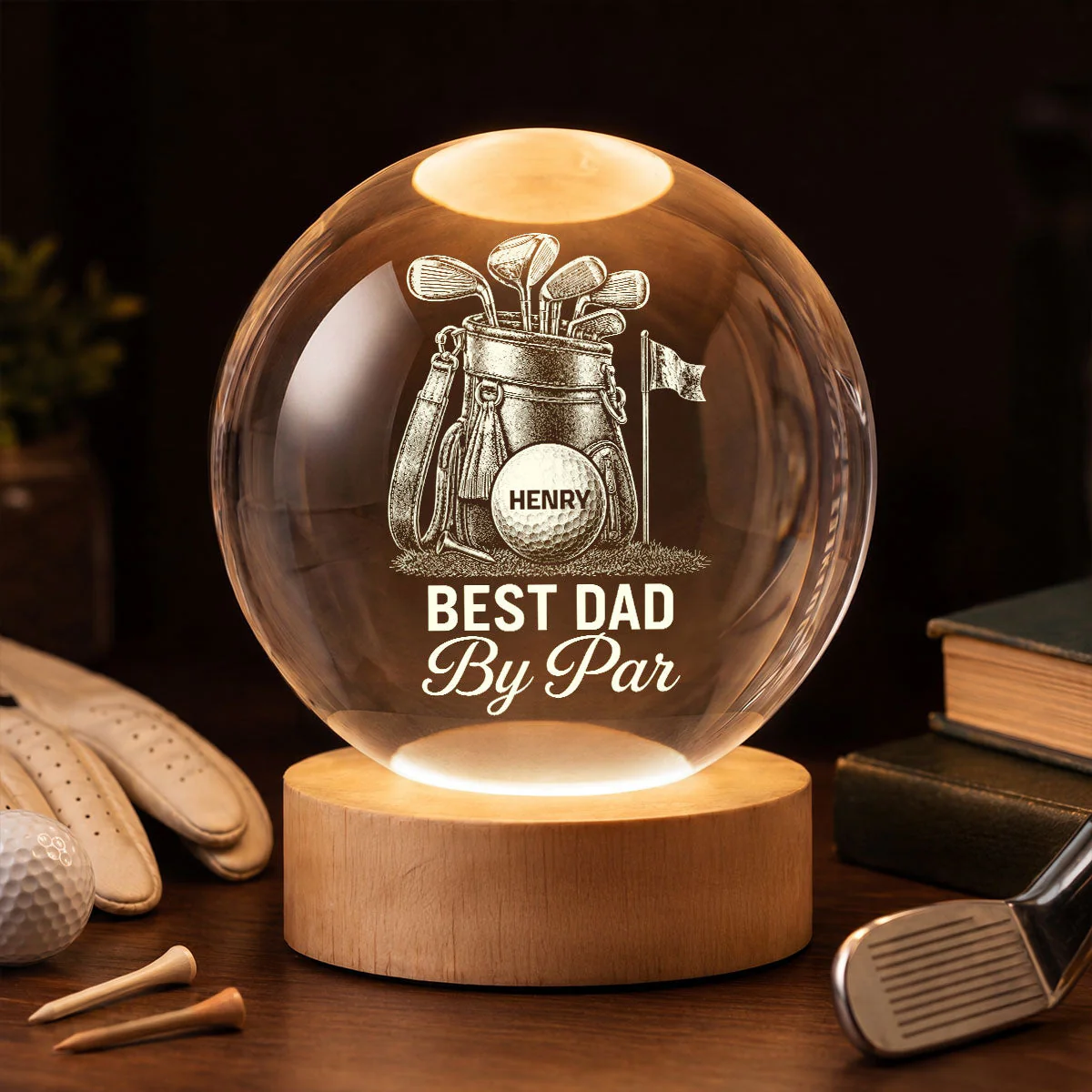 Best Dad By Par Golf - Personalized Crystal Globe Lamp - Gift For Dad, Grandpa, Golf Lovers - Image 2
