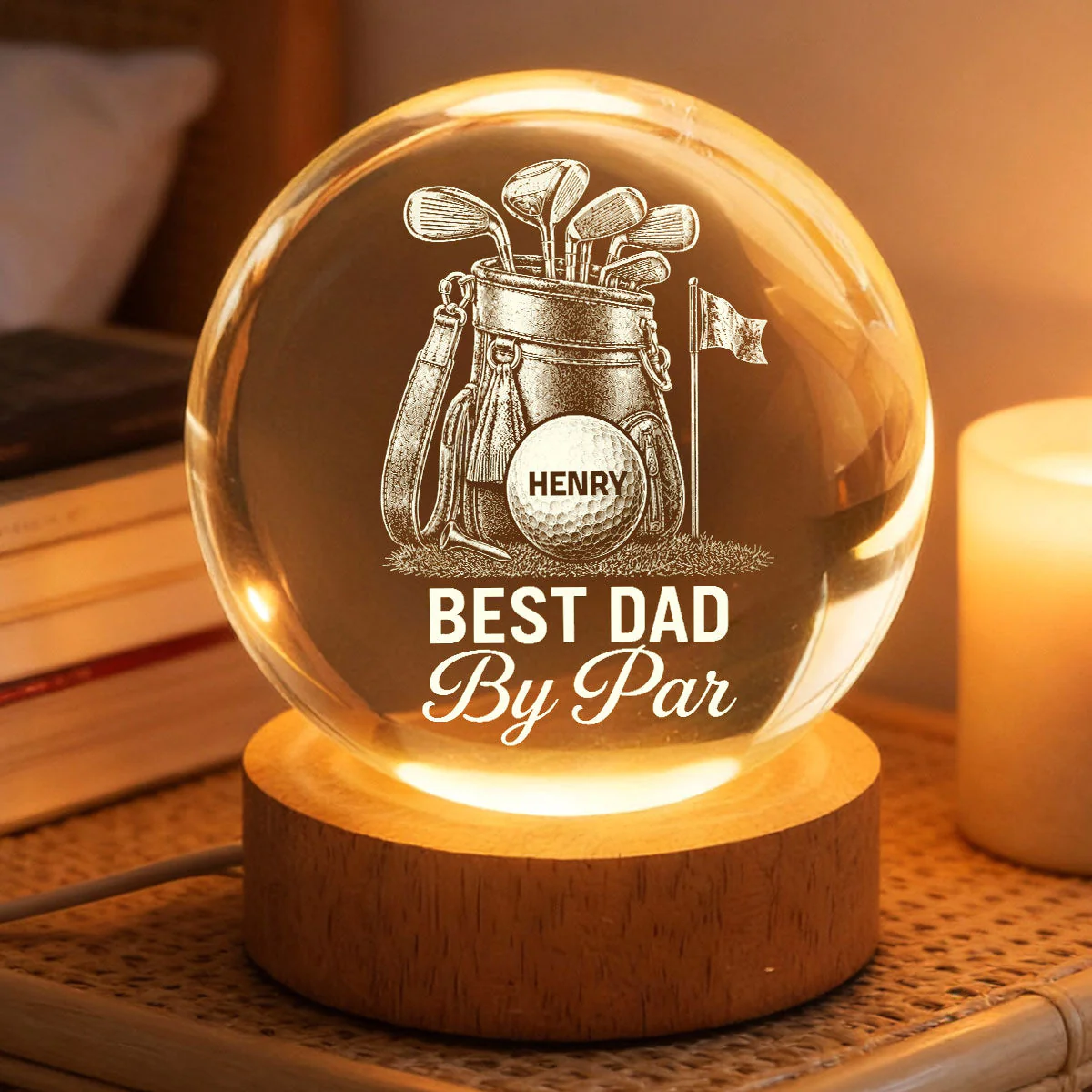Best Dad By Par Golf - Personalized Crystal Globe Lamp - Gift For Dad, Grandpa, Golf Lovers - Image 3