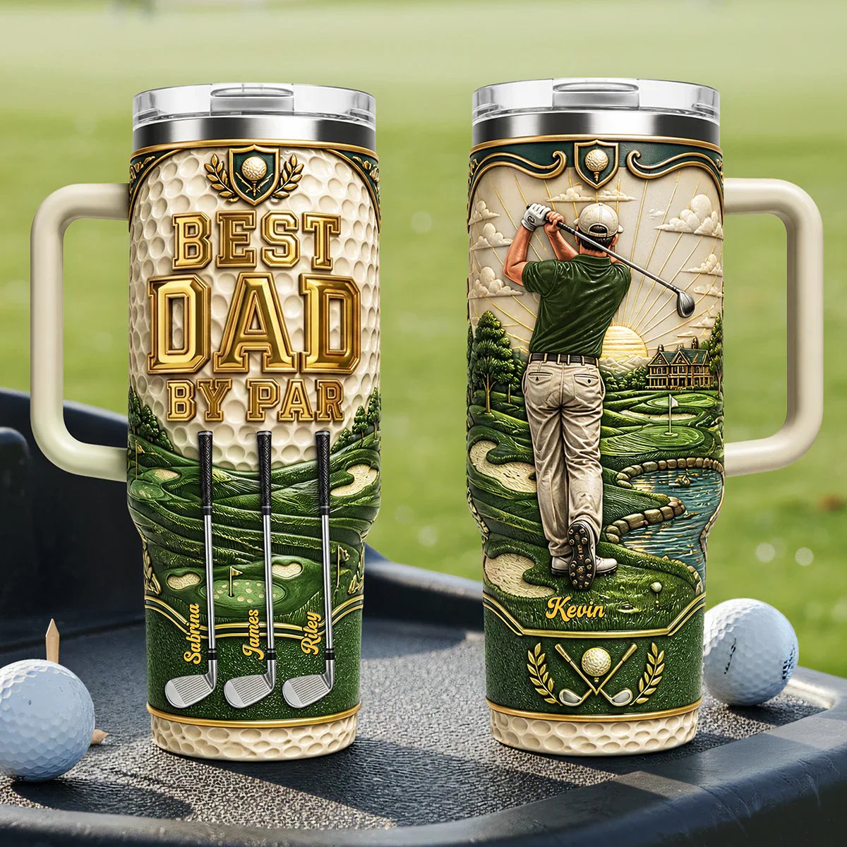 Best Dad By Par - Personalized Tumbler - Gift For Dad, Grandpa, Golf Lovers