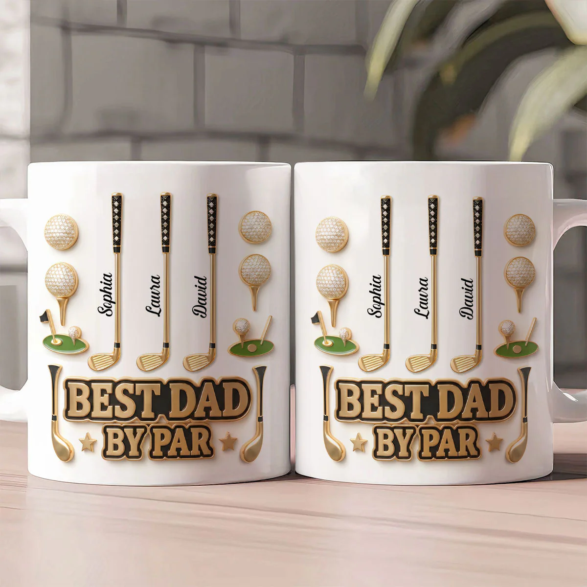 Best Dad By Par - Personalized White Mug - Gift For Dad, Grandpa, Golf Lovers - Image 3
