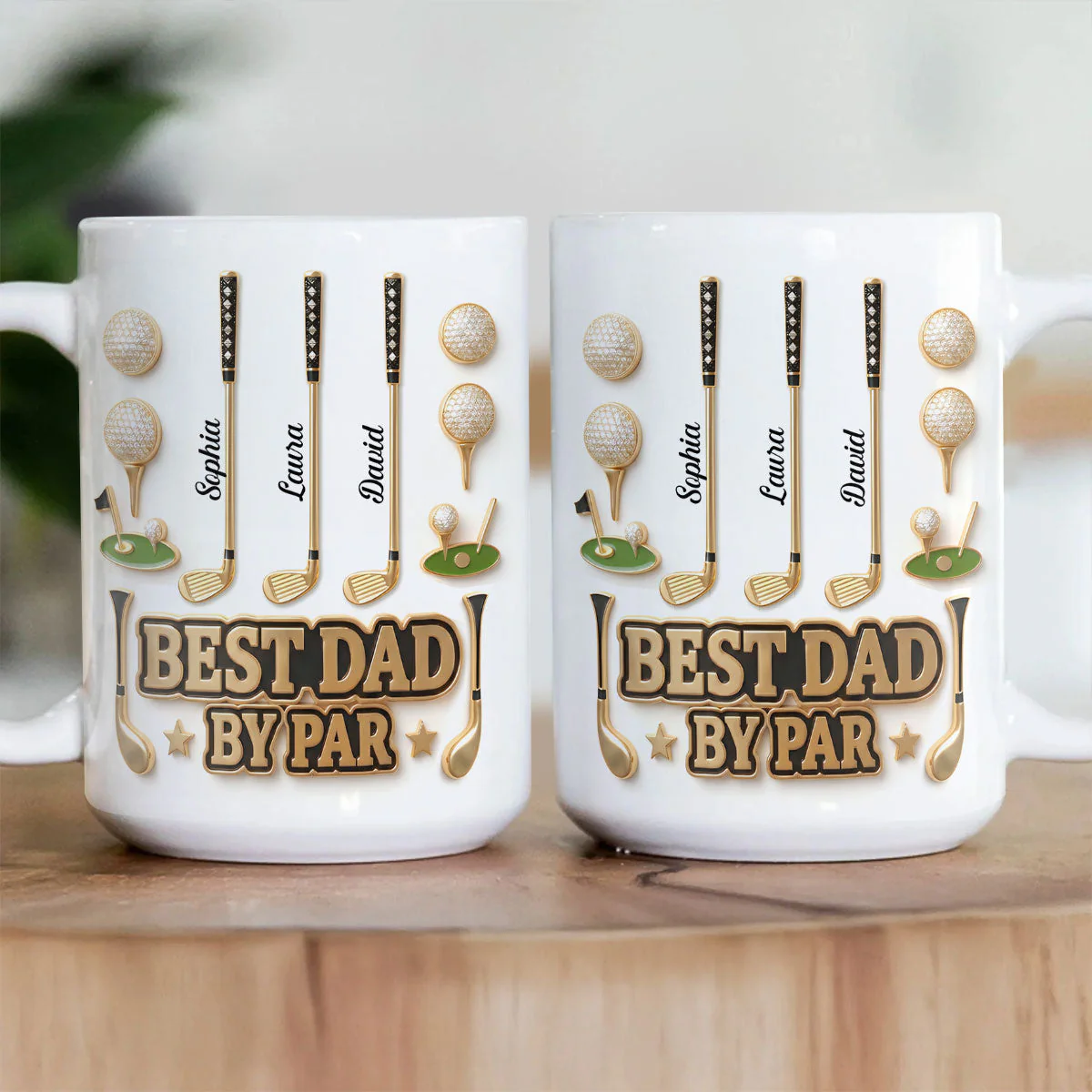 Best Dad By Par - Personalized White Mug - Gift For Dad, Grandpa, Golf Lovers - Image 4