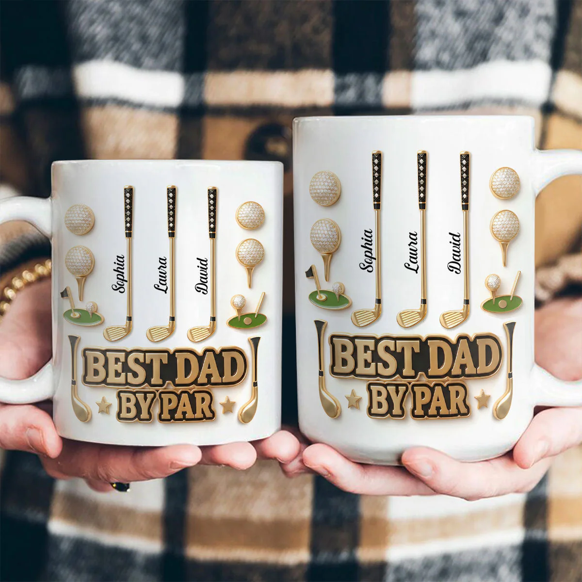 Best Dad By Par - Personalized White Mug - Gift For Dad, Grandpa, Golf Lovers - Image 5