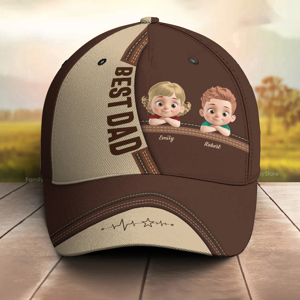 Best Dad Cute Kids Printed Leather Effect - Personalized Classic Cap - Gift For Dad, Grandpa, Father's Day | GR26 NA94