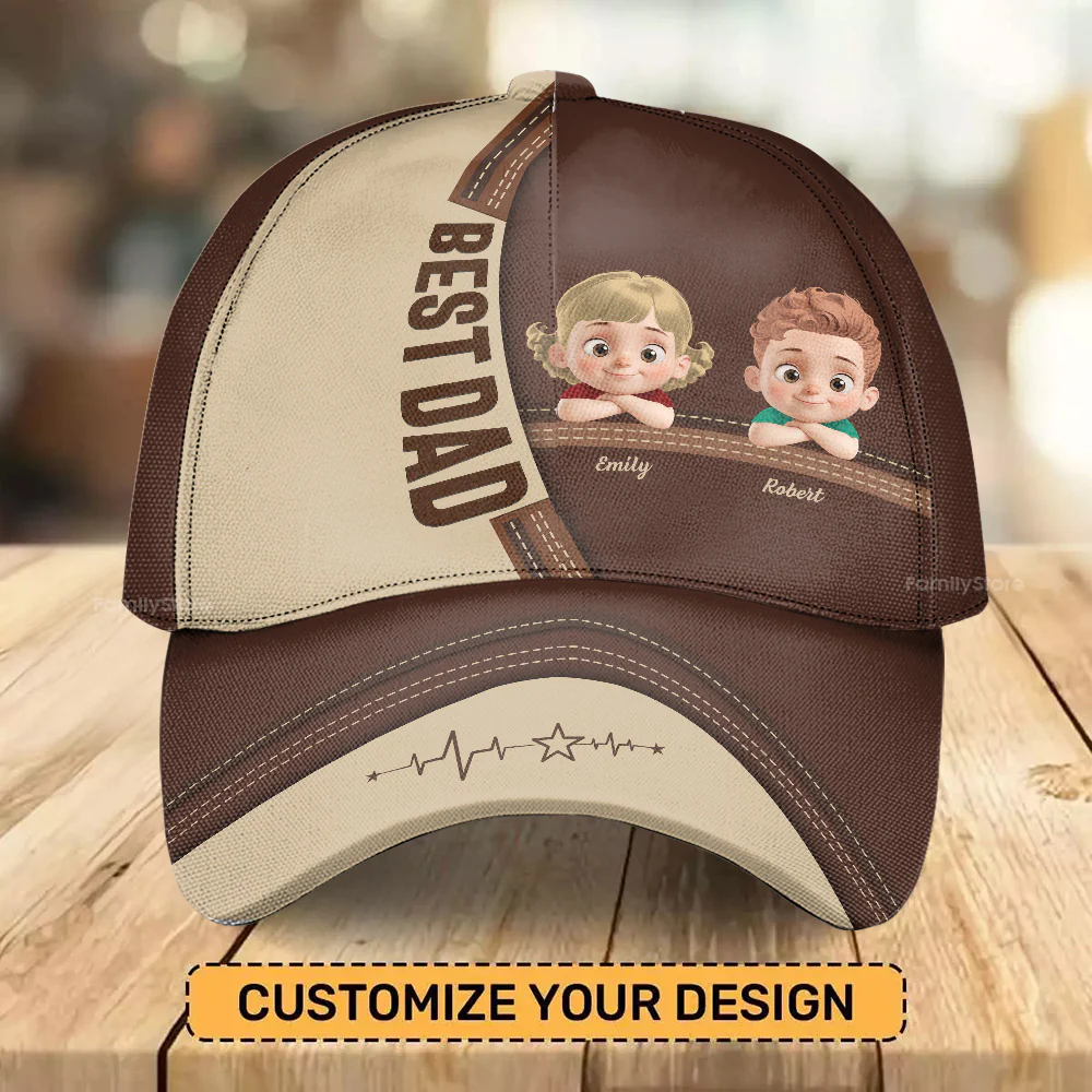 Best Dad Cute Kids Printed Leather Effect - Personalized Classic Cap - Gift For Dad, Grandpa, Father's Day | GR26 NA94 - Image 2