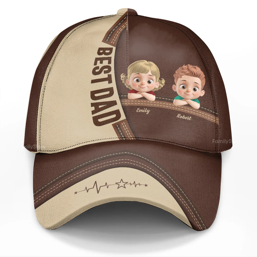 Best Dad Cute Kids Printed Leather Effect - Personalized Classic Cap - Gift For Dad, Grandpa, Father's Day | GR26 NA94 - Image 3