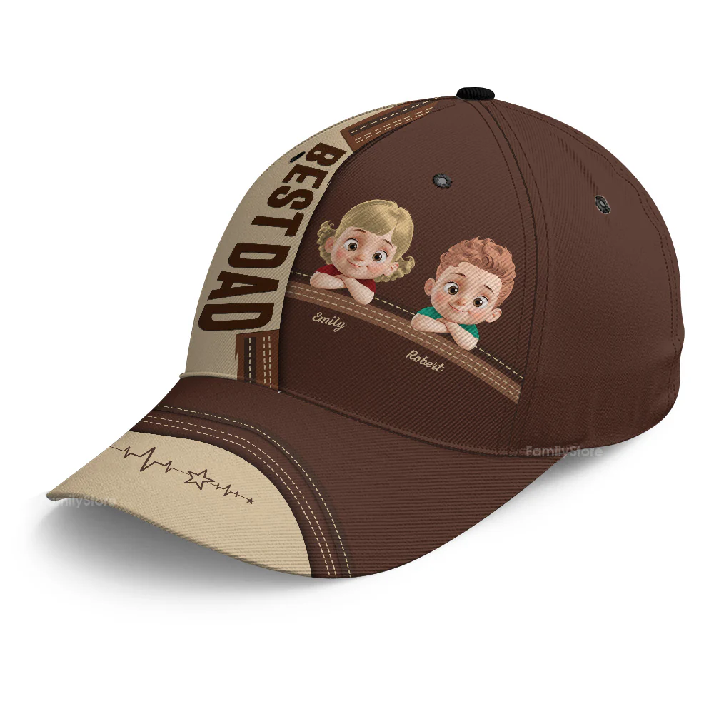 Best Dad Cute Kids Printed Leather Effect - Personalized Classic Cap - Gift For Dad, Grandpa, Father's Day | GR26 NA94 - Image 4