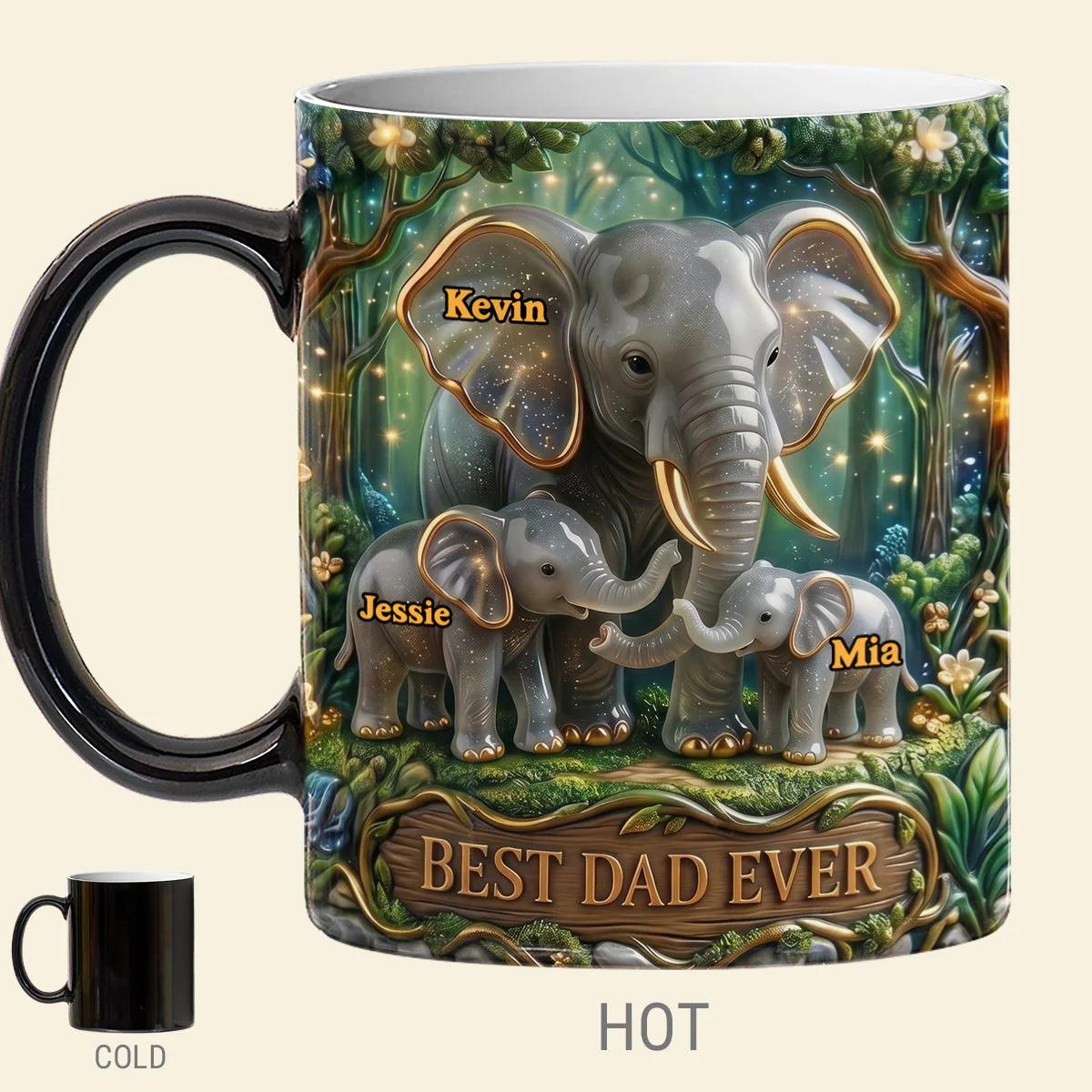 Best Dad Ever 3D Elephant Family In Forest - Personalized Mug - Gift For Dad - Image 3