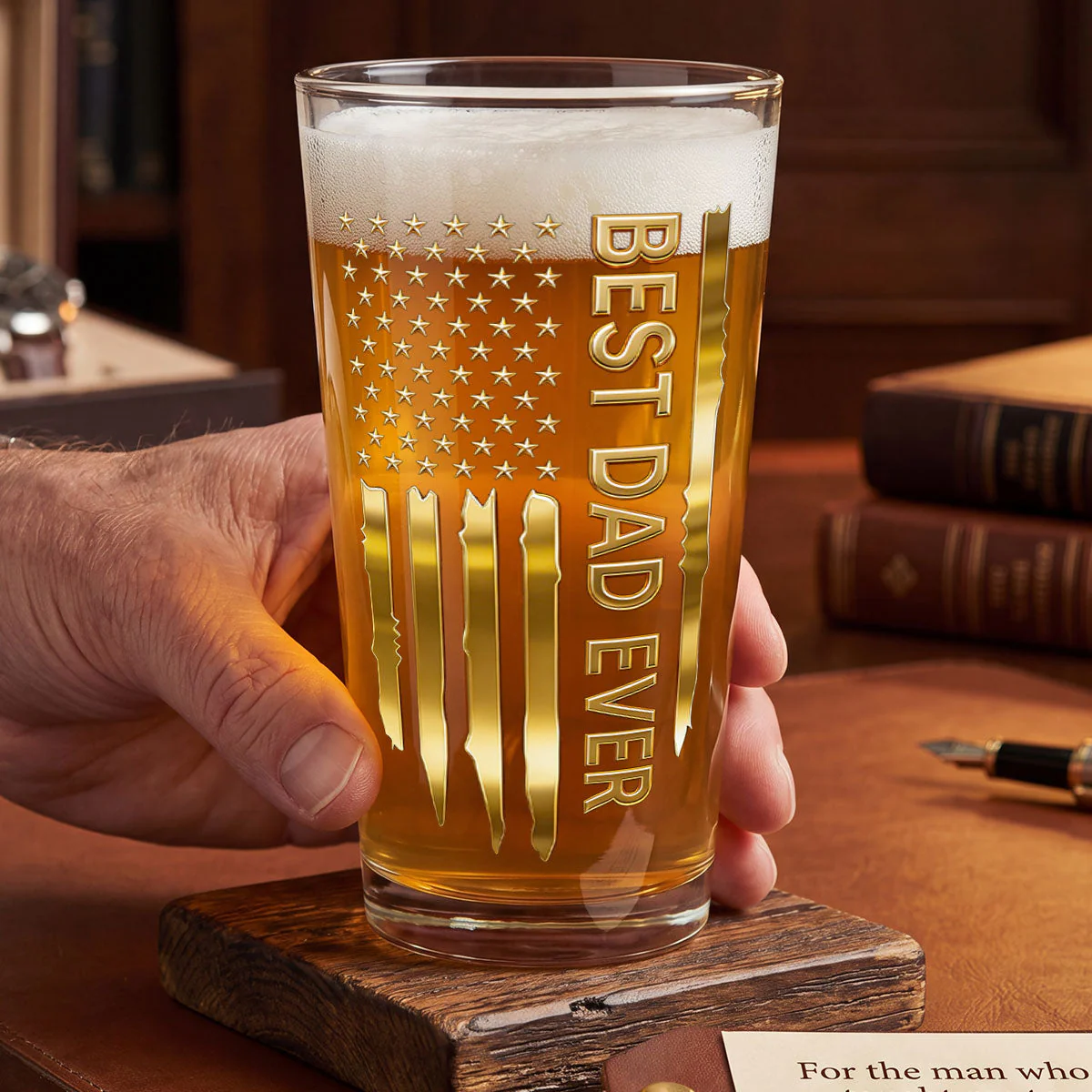 Best Dad Ever America Flag -  Personalized Beer Glass - Gift For Dad, Grandpa - Image 3