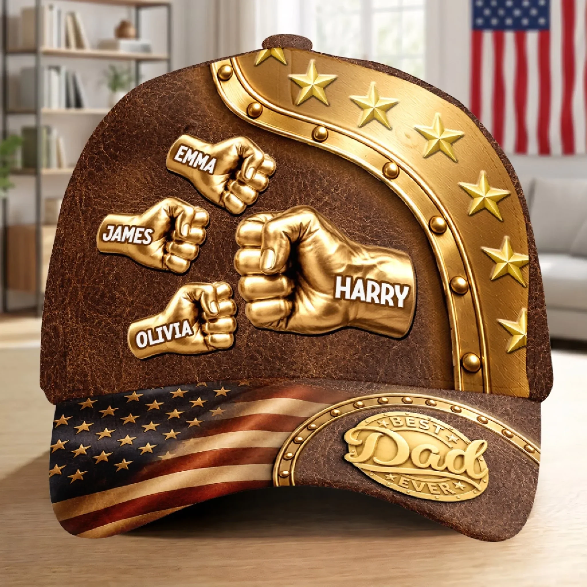 Best Dad Ever Golden Fist Bumps Patriotic - Personalized Classic Cap - Gift For Dad