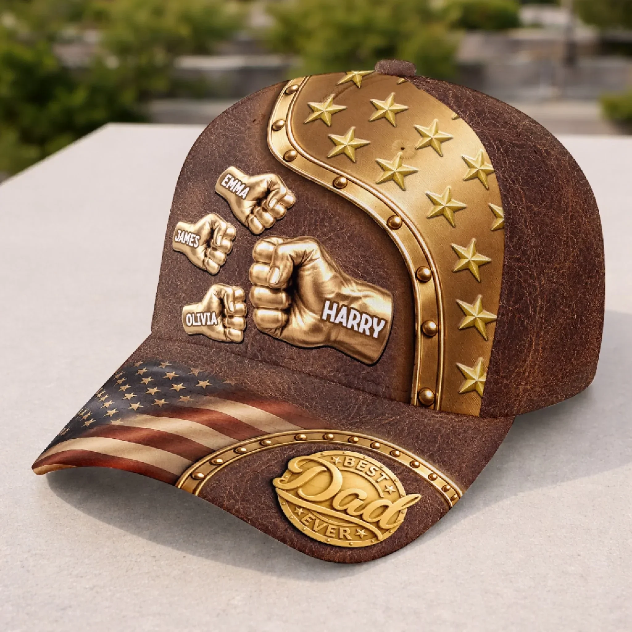 Best Dad Ever Golden Fist Bumps Patriotic - Personalized Classic Cap - Gift For Dad - Image 2