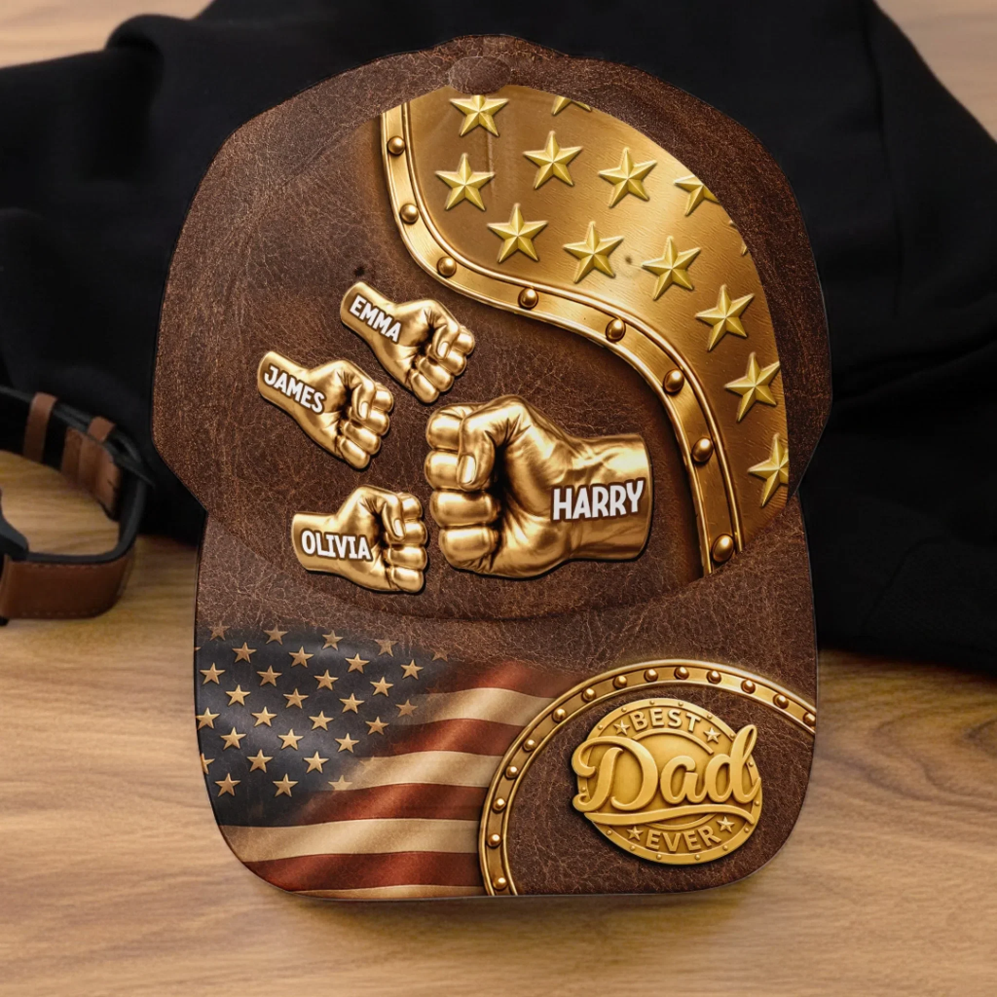 Best Dad Ever Golden Fist Bumps Patriotic - Personalized Classic Cap - Gift For Dad - Image 3