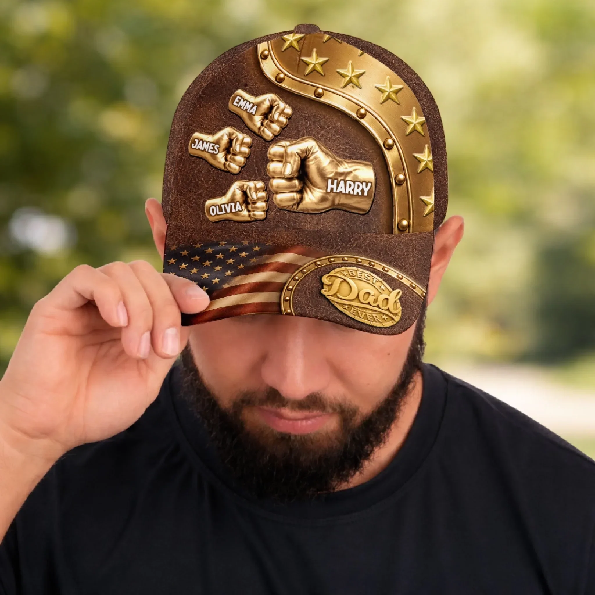 Best Dad Ever Golden Fist Bumps Patriotic - Personalized Classic Cap - Gift For Dad - Image 4