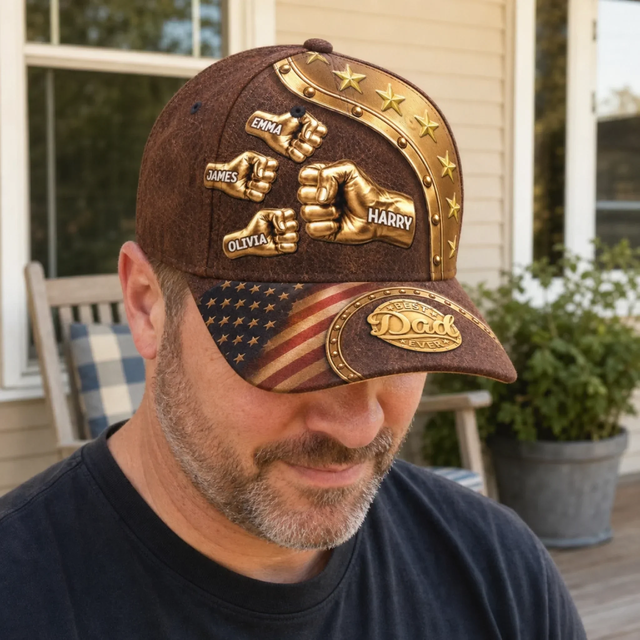 Best Dad Ever Golden Fist Bumps Patriotic - Personalized Classic Cap - Gift For Dad - Image 6