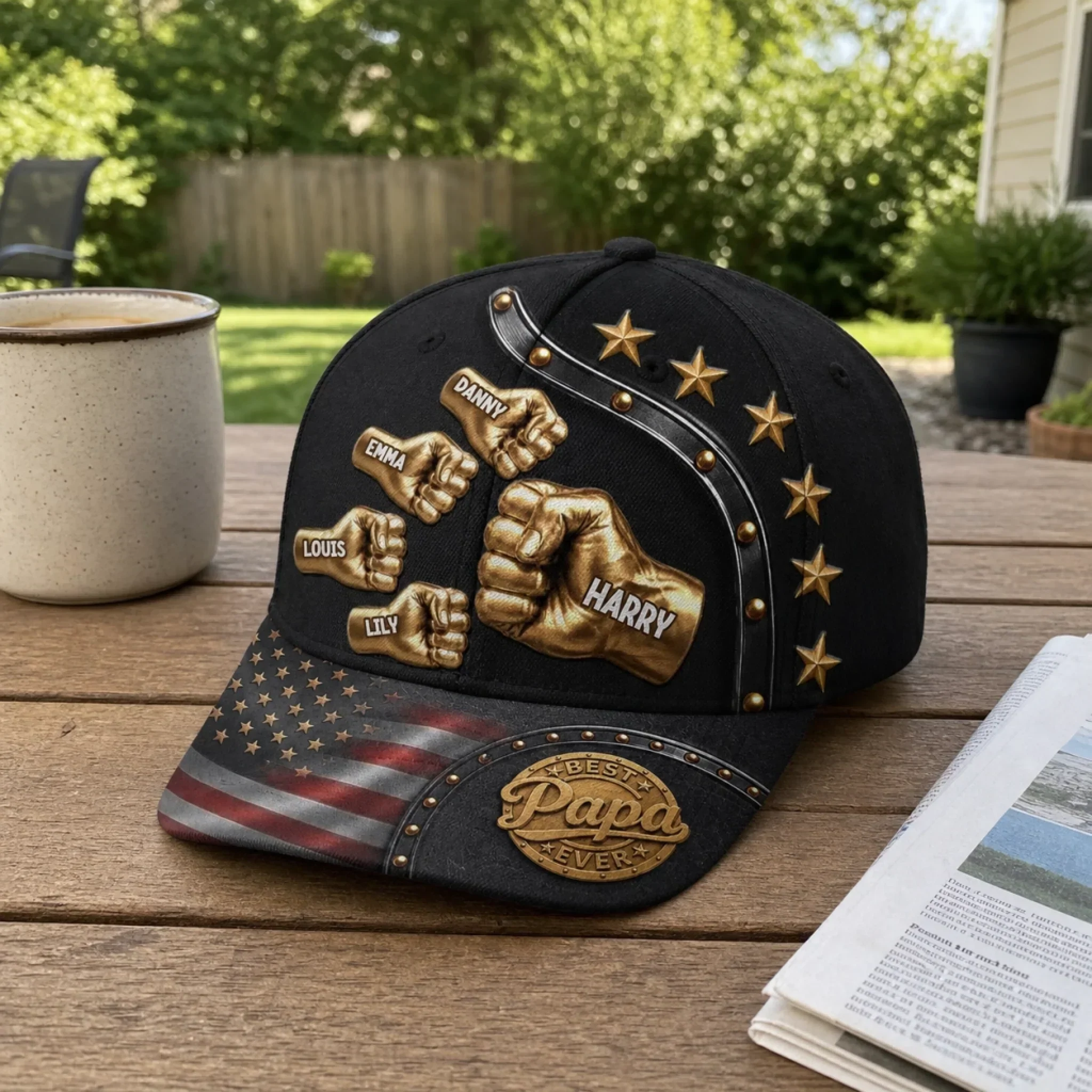 Best Dad Ever Golden Fist Bumps Patriotic - Personalized Classic Cap - Gift For Dad - Image 8