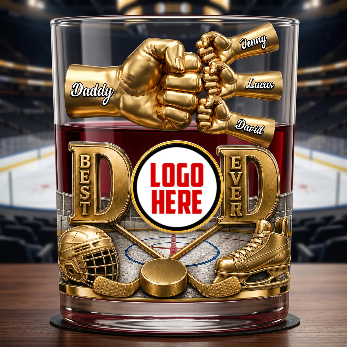 Best Dad Ever Hockey Fist Bump Custom Logo - Personalized Whiskey Glass - Gift For Dad - Image 2
