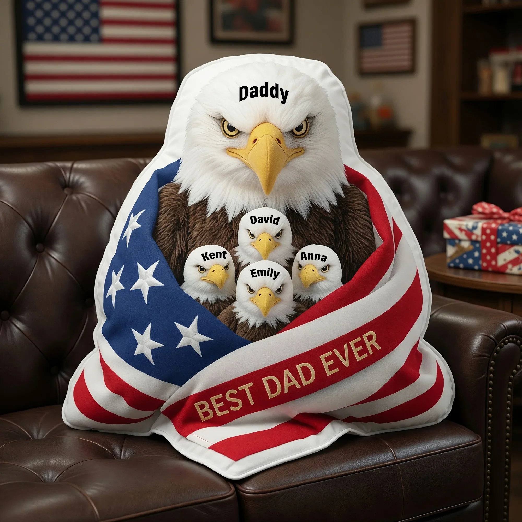 Best Dad Ever - Personalized Eagle Dad And Kids Pillow - Gift For Dad, Patriots