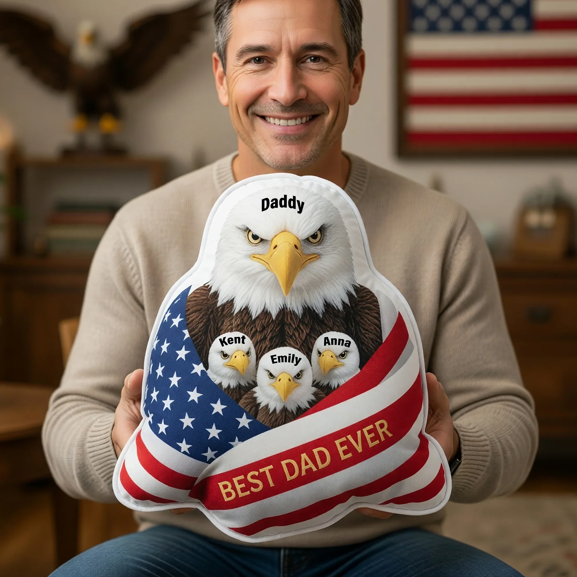 Best Dad Ever - Personalized Eagle Dad And Kids Pillow - Gift For Dad, Patriots - Image 2