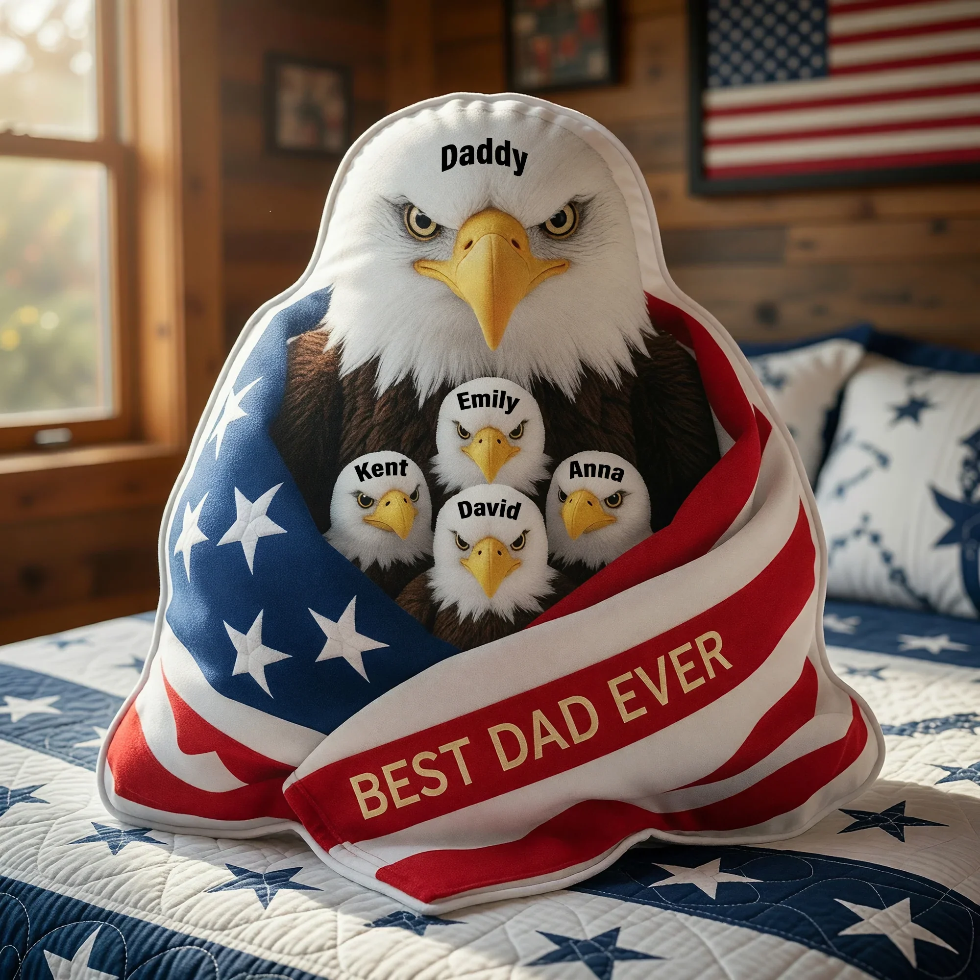 Best Dad Ever - Personalized Eagle Dad And Kids Pillow - Gift For Dad, Patriots - Image 3