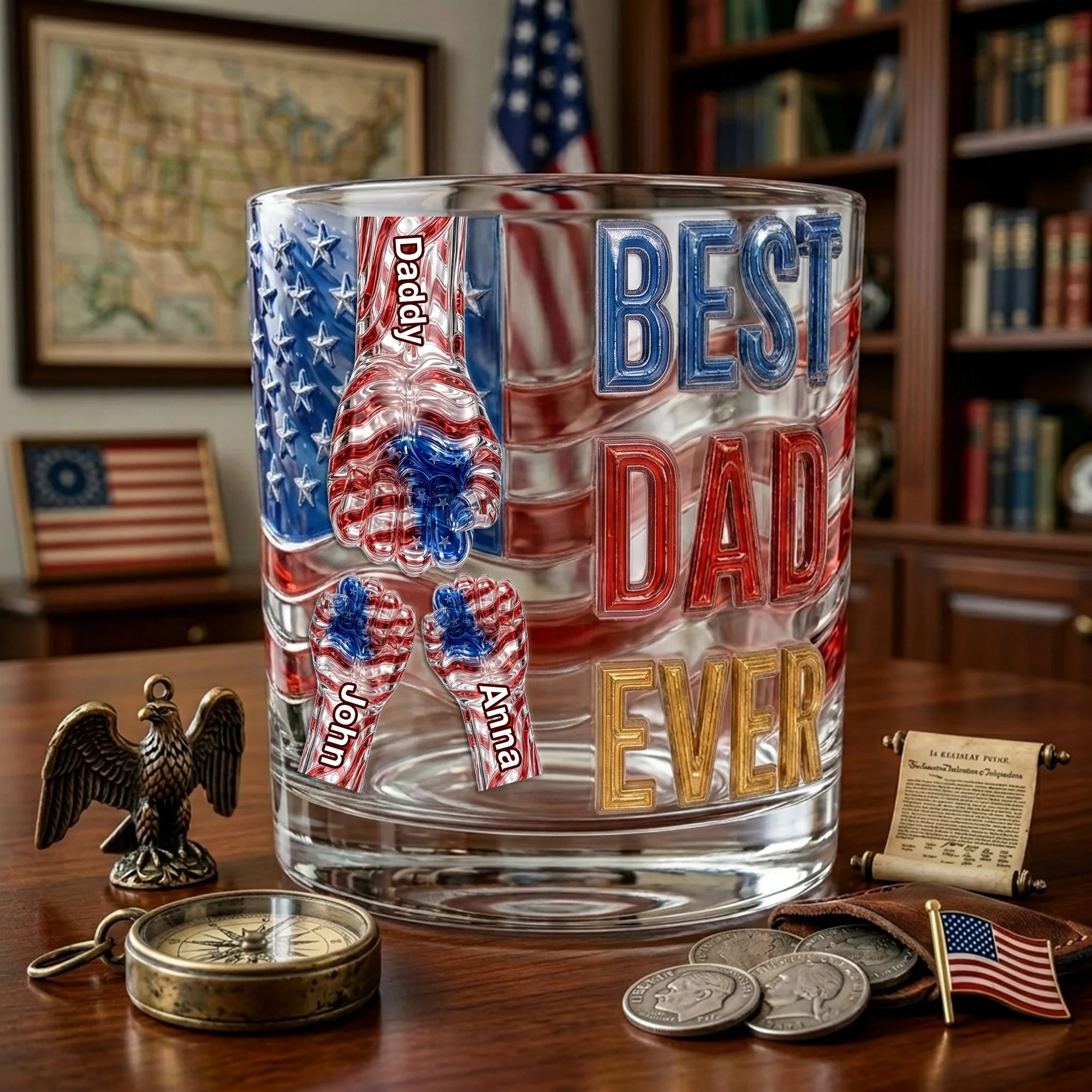 Best Dad Ever Power Fist - Personalized Whiskey Glass - Gift For Dad