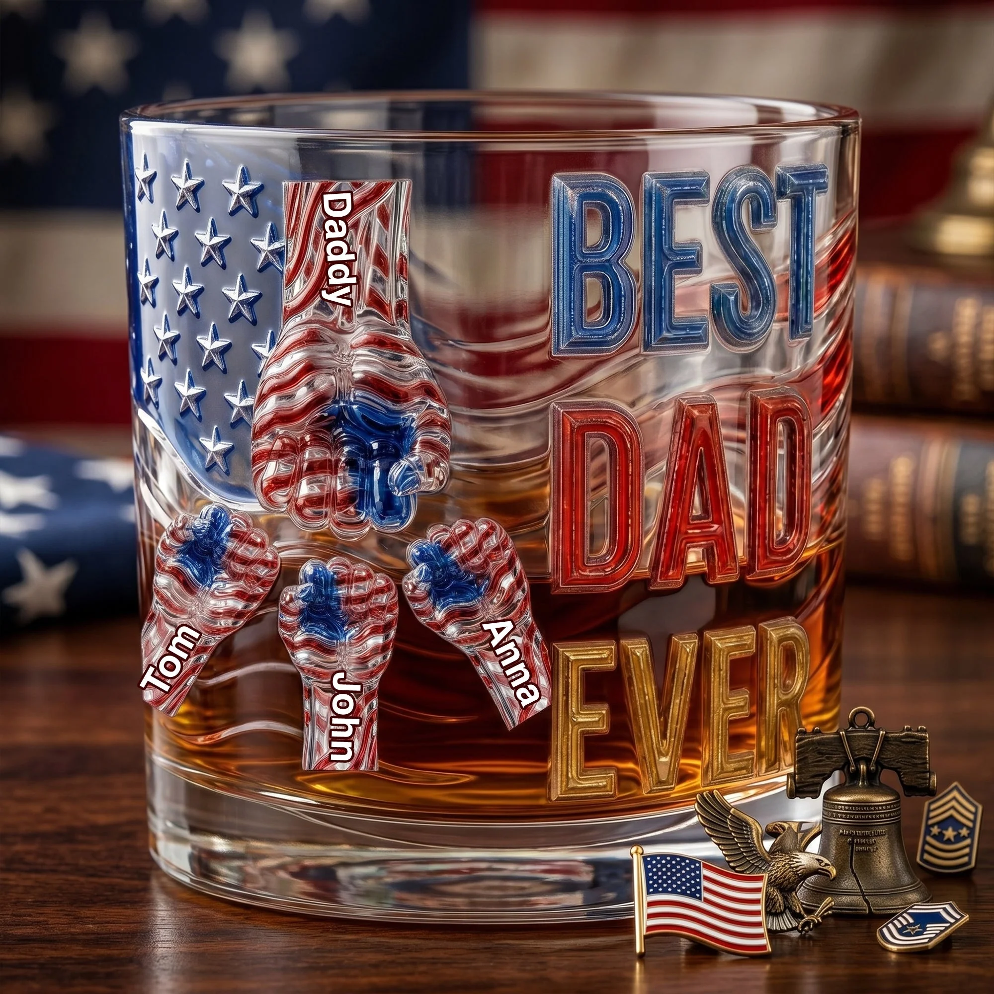 Best Dad Ever Power Fist - Personalized Whiskey Glass - Gift For Dad - Image 2