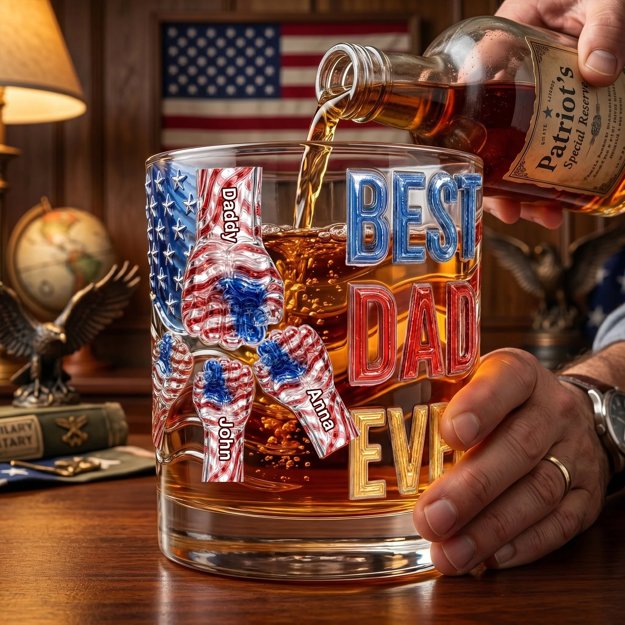 Best Dad Ever Power Fist - Personalized Whiskey Glass - Gift For Dad - Image 3