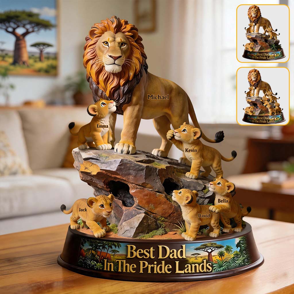 Best Dad In The Pride Lands - Personalized Lion Dad And Kids Acrylic Plaque - Gifts For Dad - DSNY HH01