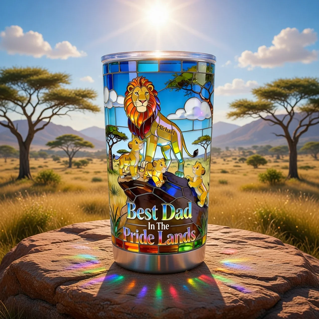 Best Dad In The Pride Lands - Personalized Lion Dad And Kids Tumbler - Gifts For Dad - DSNY HH01