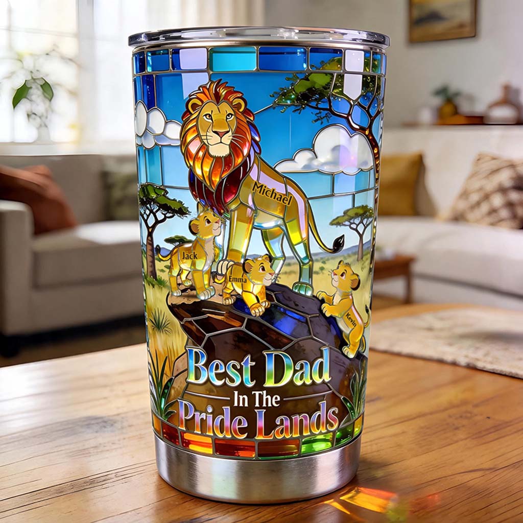 Best Dad In The Pride Lands - Personalized Lion Dad And Kids Tumbler - Gifts For Dad - DSNY HH01 - Image 2