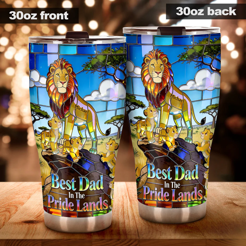 Best Dad In The Pride Lands - Personalized Lion Dad And Kids Tumbler - Gifts For Dad - DSNY HH01 - Image 3