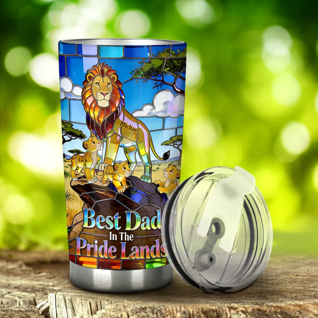 Best Dad In The Pride Lands - Personalized Lion Dad And Kids Tumbler - Gifts For Dad - DSNY HH01 - Image 4