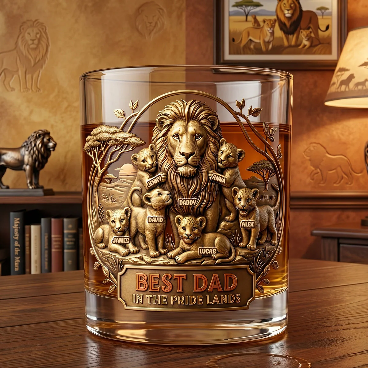 Best Dad In The Pride Lands - Personalized Whiskey Glass - Gift For Dad, Baseball Lovers - Image 2