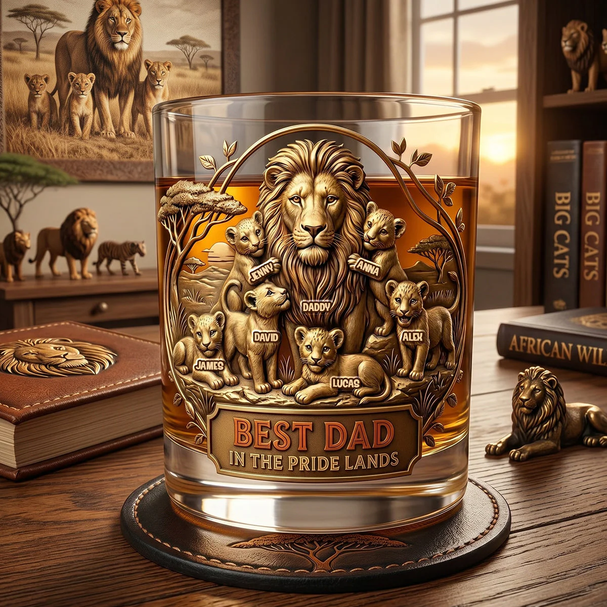 Best Dad In The Pride Lands - Personalized Whiskey Glass - Gift For Dad, Baseball Lovers - Image 3