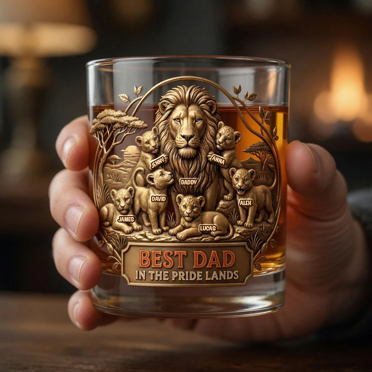 Best Dad In The Pride Lands - Personalized Whiskey Glass - Gift For Dad, Baseball Lovers - Image 5