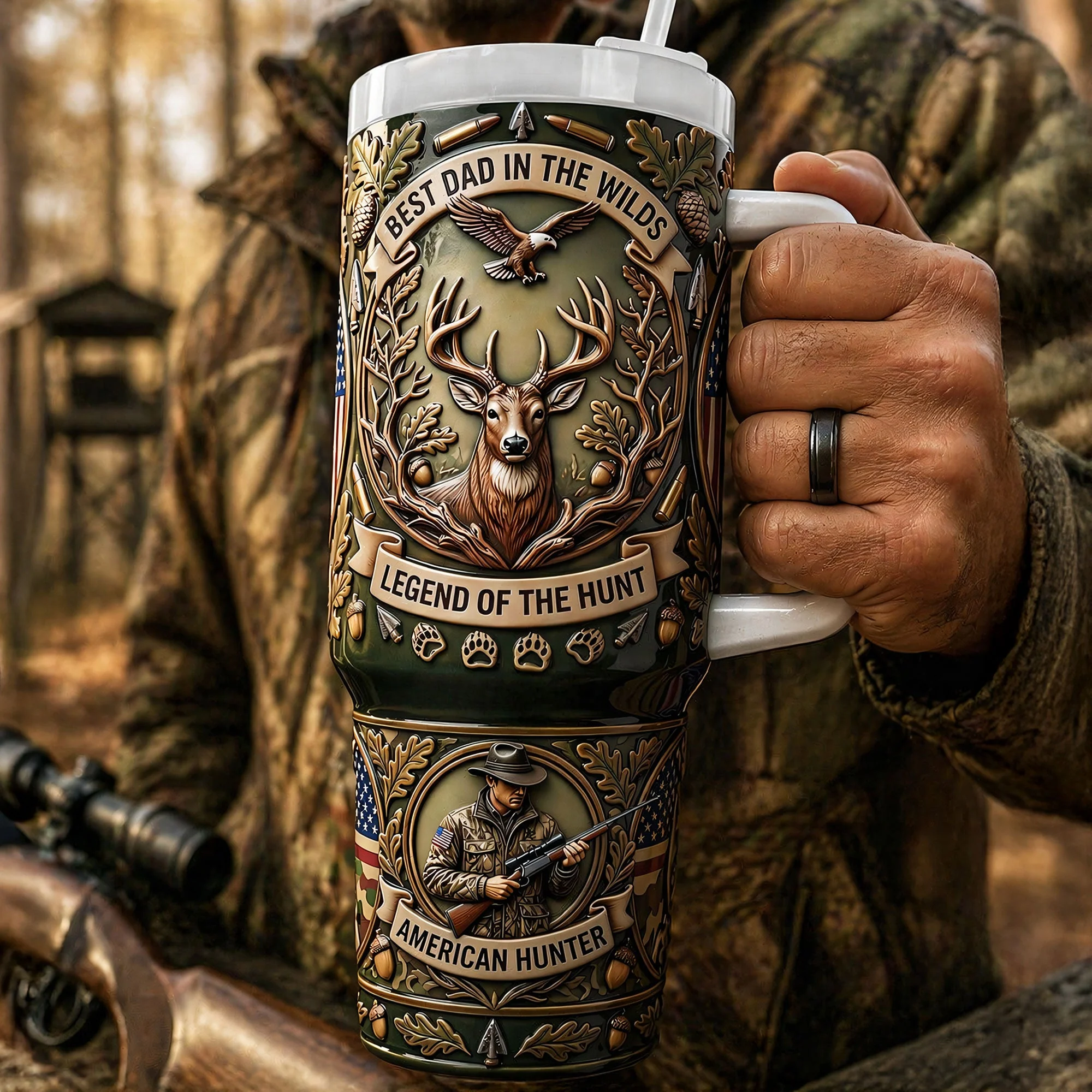 Best Dad In The Wilds - Personalized Tumbler - Gift For Dad, Grandpa, Hunters
