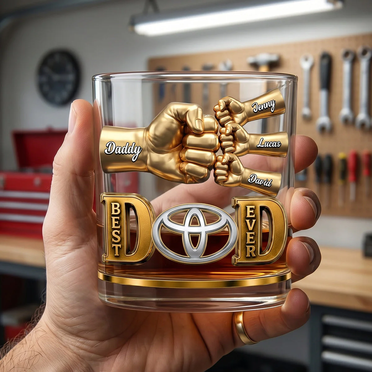 Best Dad Keepsake Ever Fist Bump - Personalized Whiskey Glass - Gift For Dad
