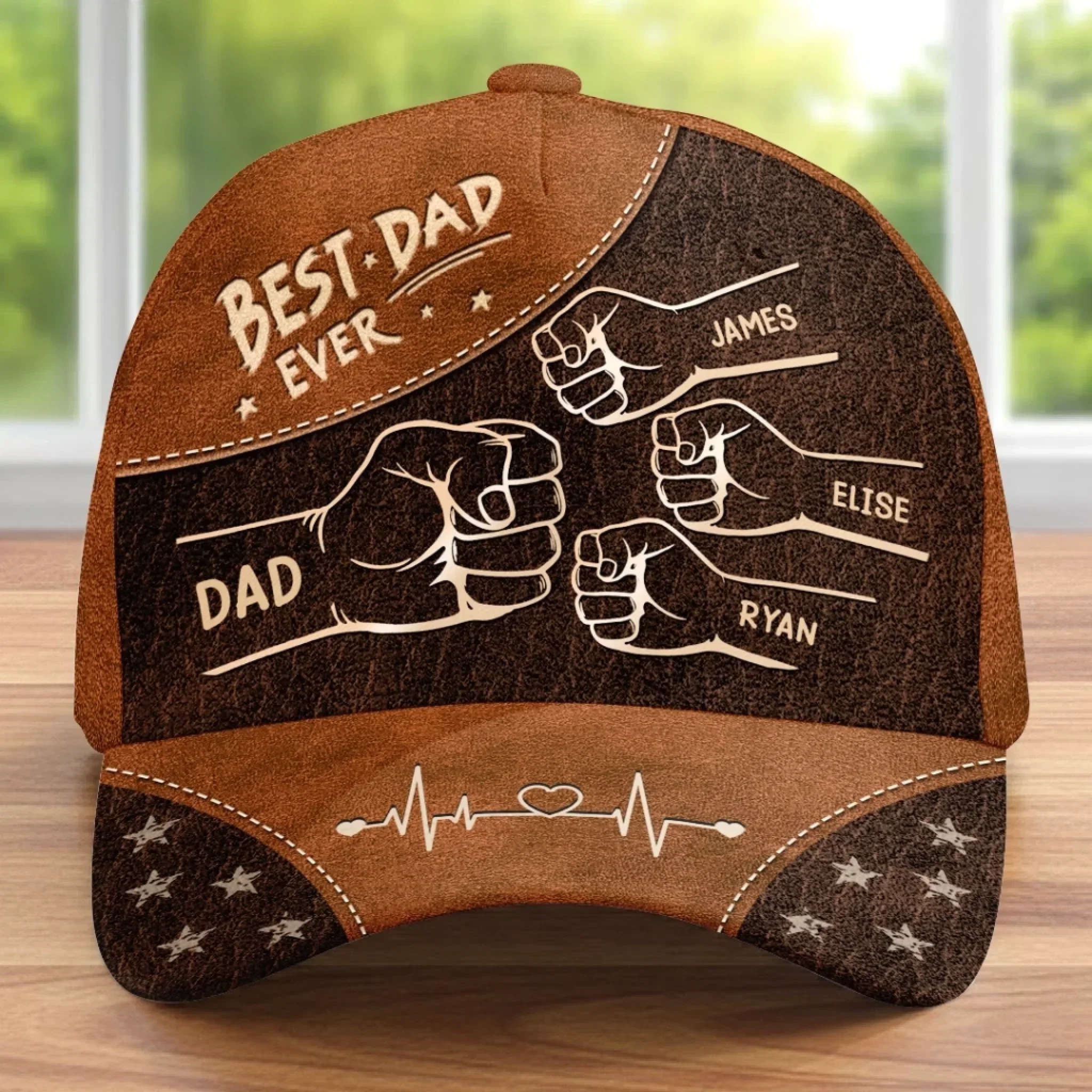 Best Dad Papa Ever Fist Bump Hearts Raise - Personalized Classic Cap - Gift For Dad, Grandpa