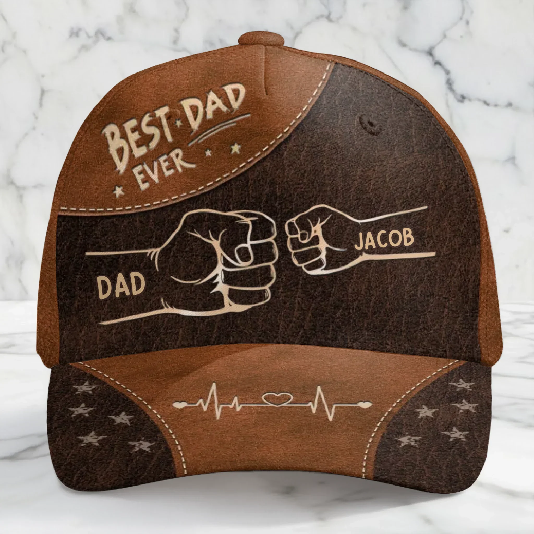 Best Dad Papa Ever Fist Bump Hearts Raise - Personalized Classic Cap - Gift For Dad, Grandpa - Image 2