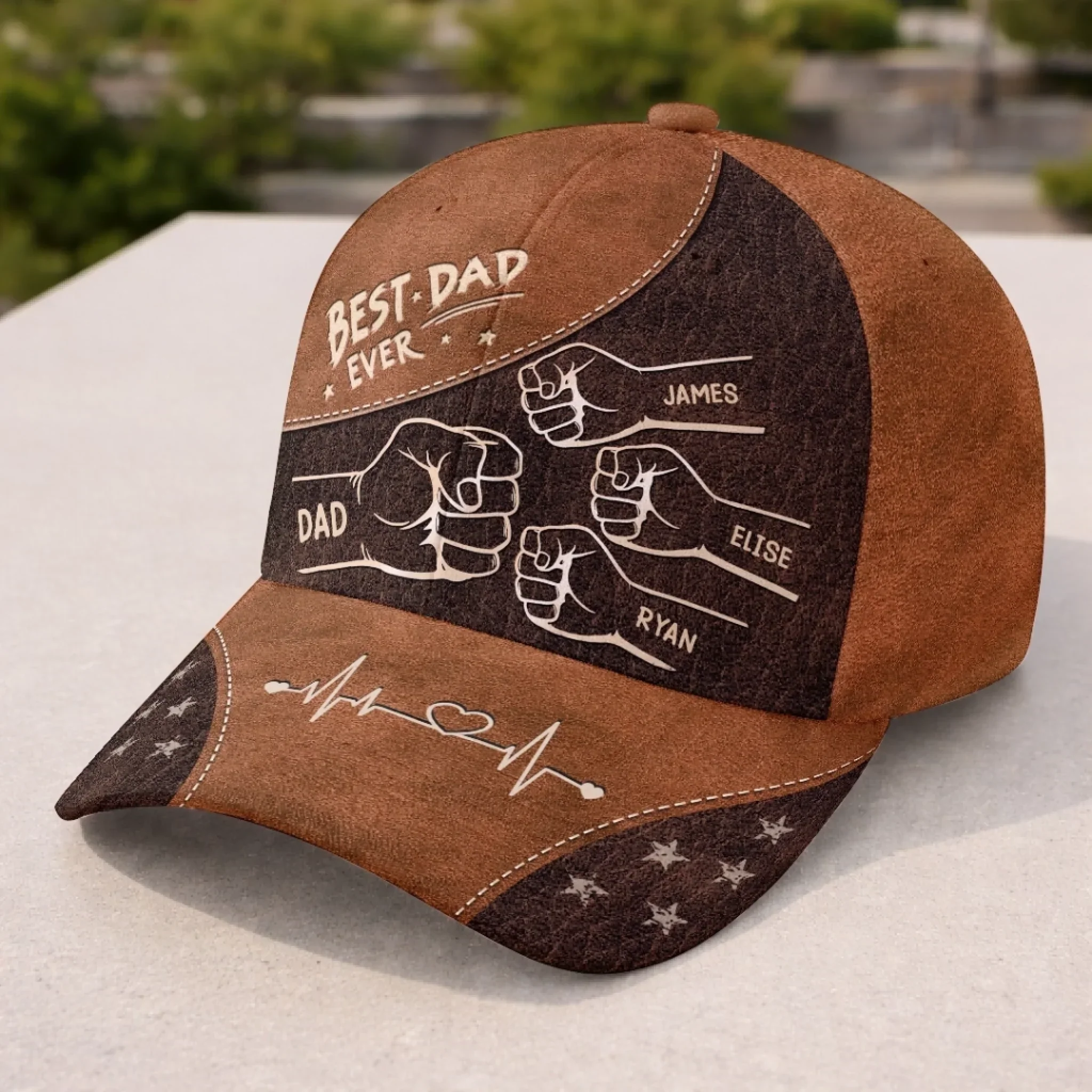 Best Dad Papa Ever Fist Bump Hearts Raise - Personalized Classic Cap - Gift For Dad, Grandpa - Image 3