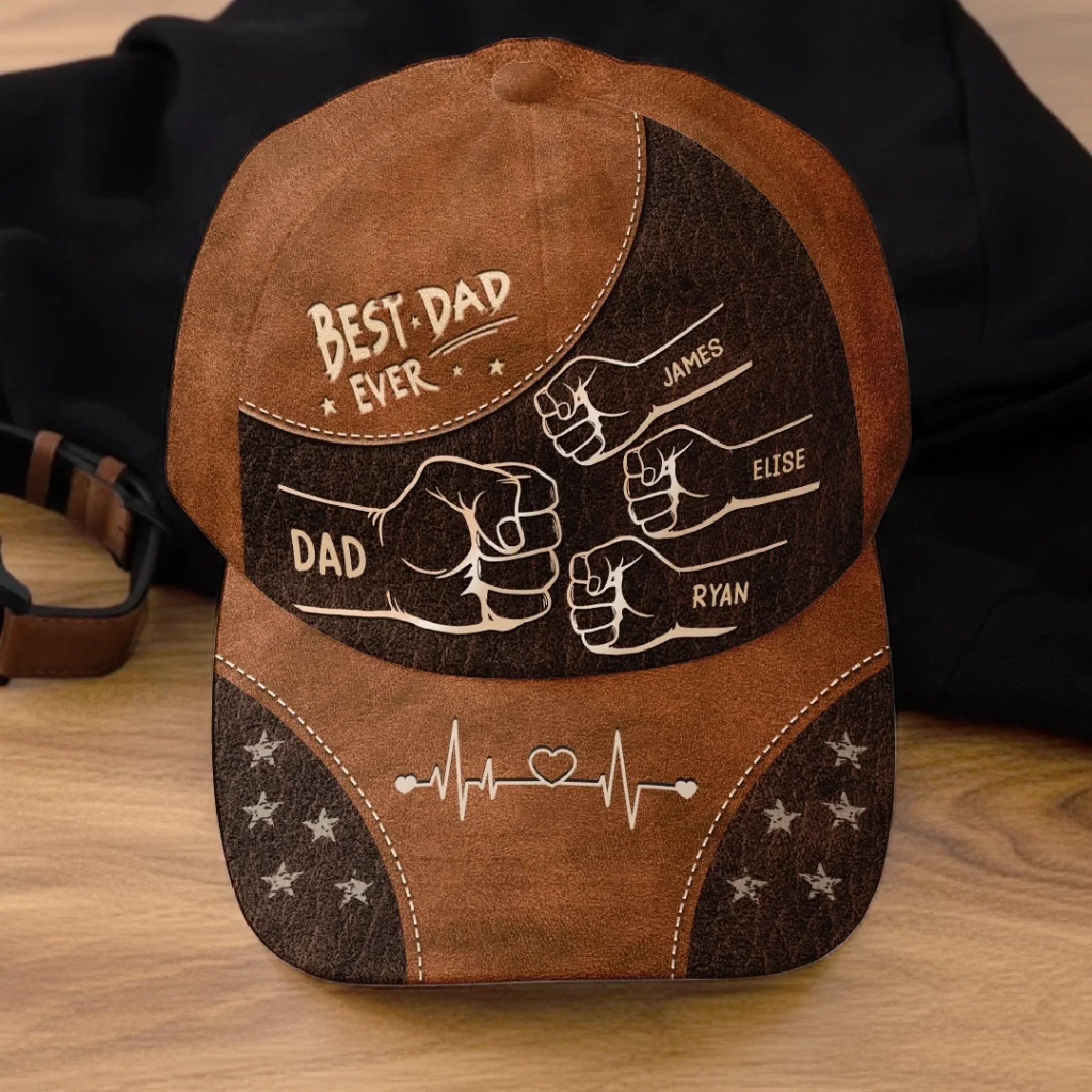 Best Dad Papa Ever Fist Bump Hearts Raise - Personalized Classic Cap - Gift For Dad, Grandpa - Image 4