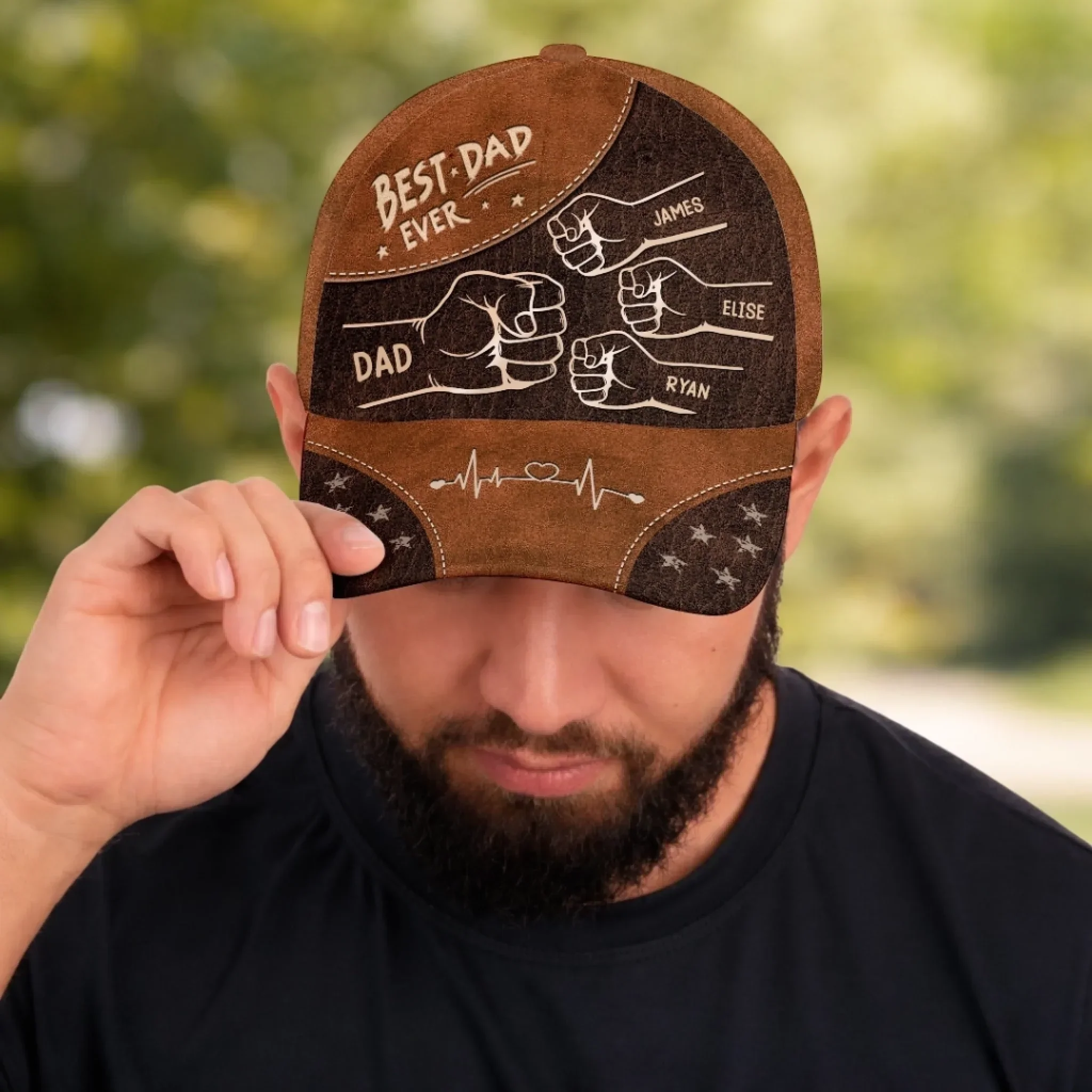 Best Dad Papa Ever Fist Bump Hearts Raise - Personalized Classic Cap - Gift For Dad, Grandpa - Image 5