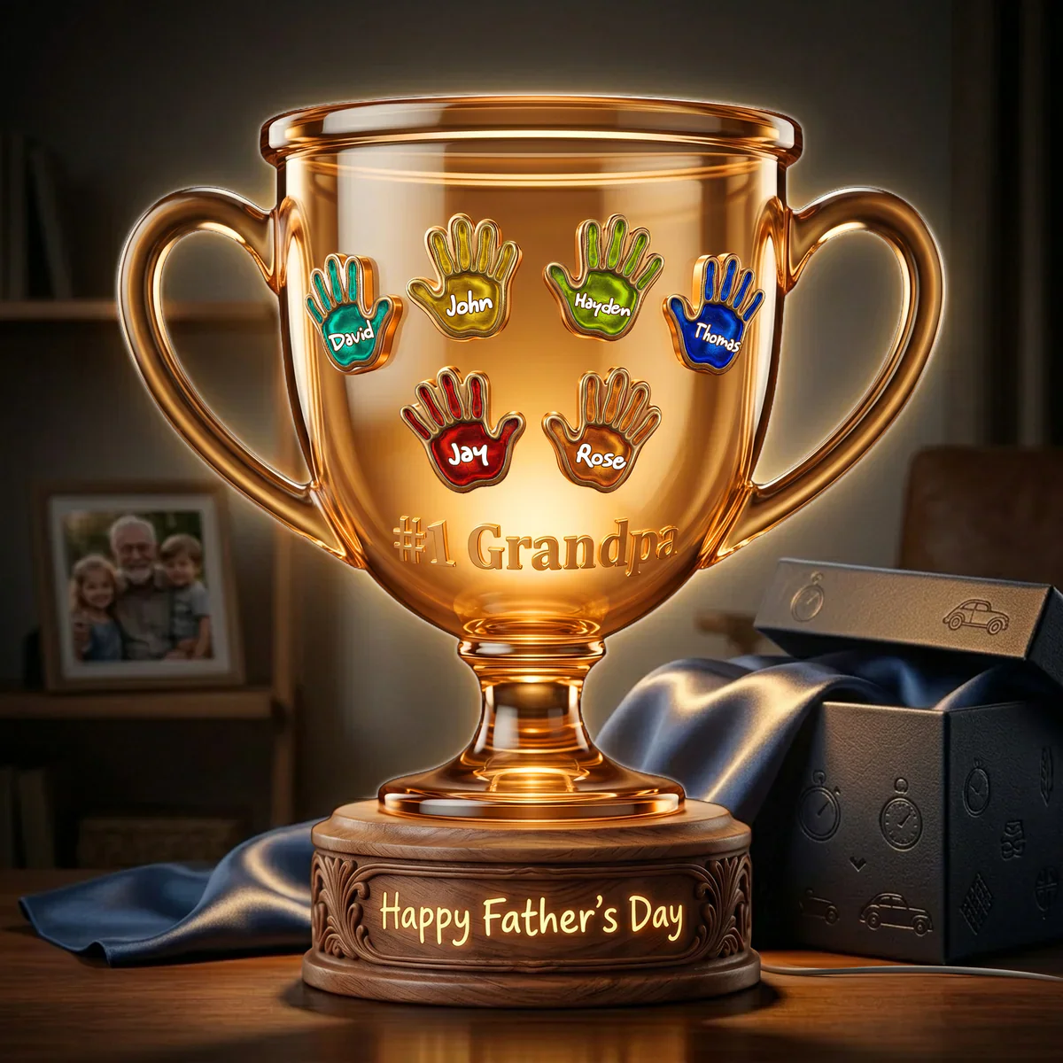 Best Dad Trophy - Personalized Light Box - Gift For Dad, Grandpa NL122