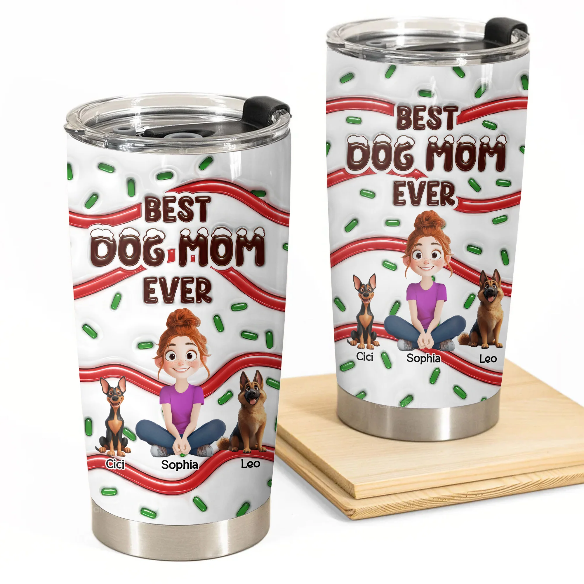 Best Dog Mom Ever Cream Cake Pattern 3D Inflated Effect Cartoon Dog - Personalized Tumbler Cup - Gift for Pet Owners, Pet Lovers, Dog Mom | CLP15 NH96
