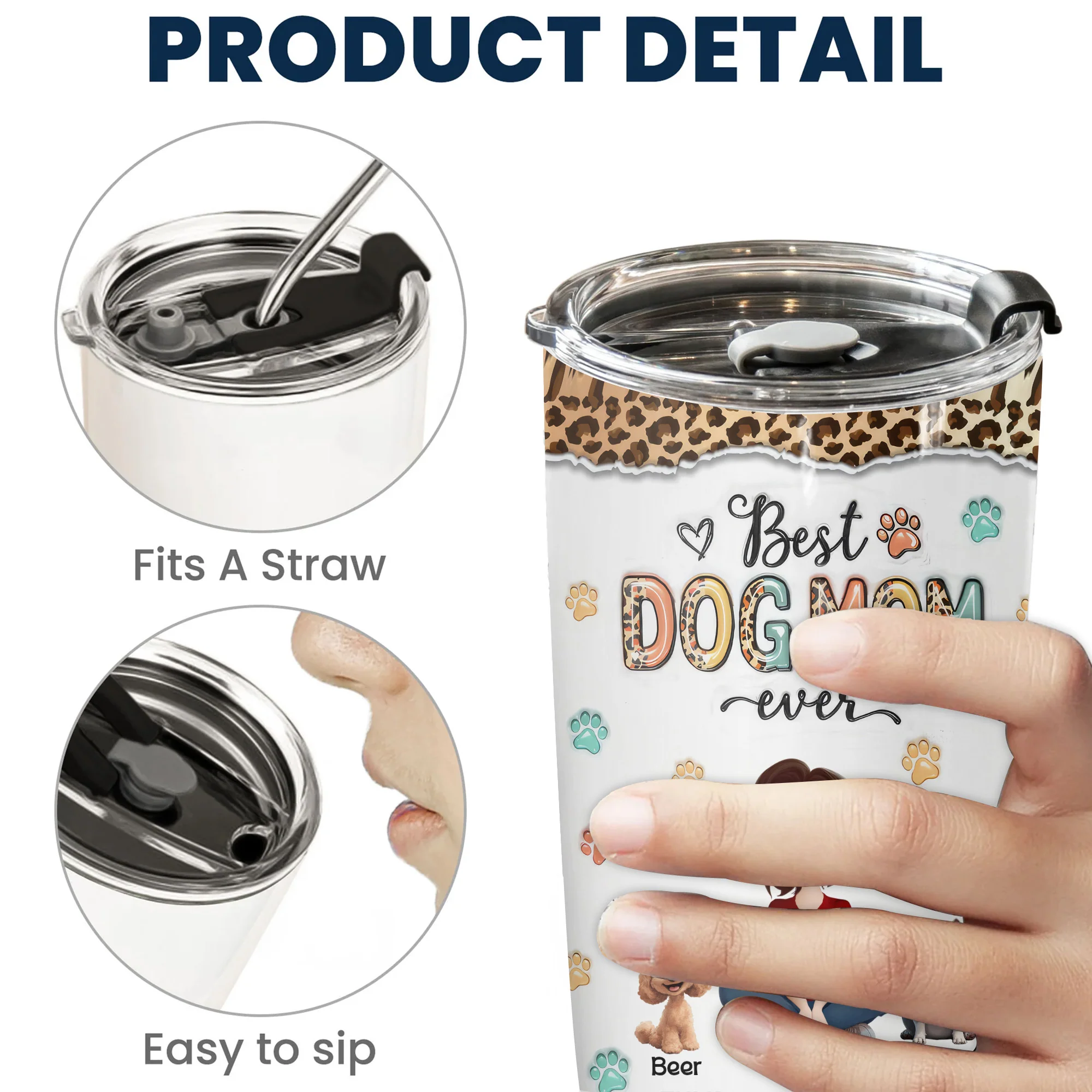 Best Dog Mom Ever Leopard Pattern 3D Inflated Effect Cartoon Dog - Personalized Tumbler Cup - Gift for Pet Owners, Pet Lovers, Dog Mom | CLP15 NH96 - Image 5