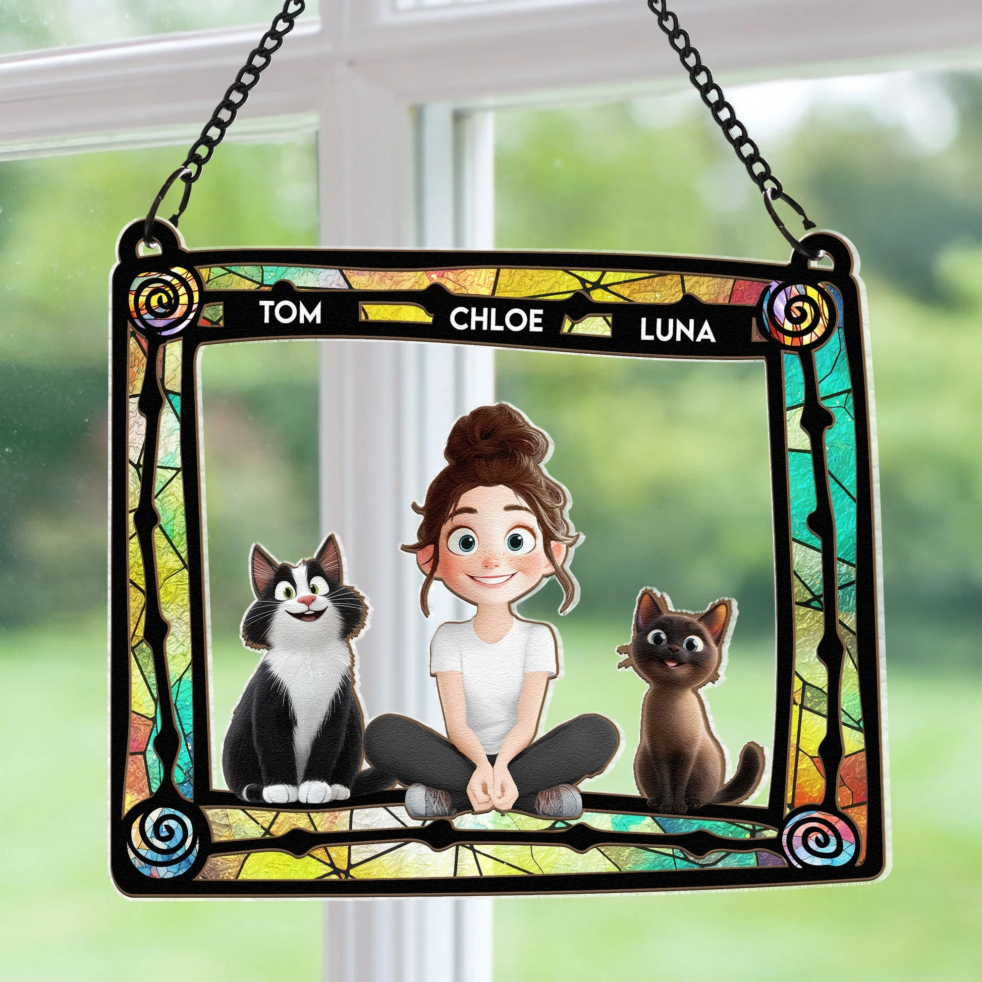 Best Fur Mom Ever Cartoon Pet - Personalized Window Hanging Suncatcher Ornament - Gift for Pet Owners, Pet Lovers, Dog Mom, Cat Mom | CLP15 NH96