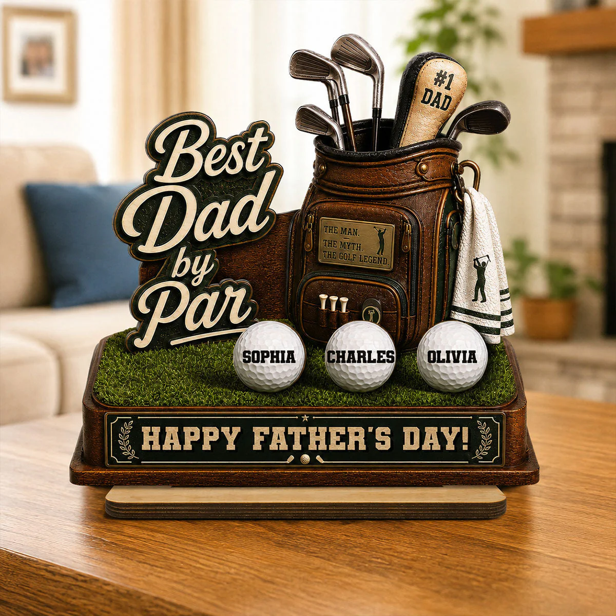 Best Golf Dad By Par - Personalized Standing Wooden Plaque - Gift For Dad, Baseball Lovers